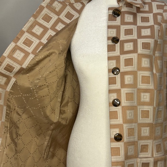 Kenar Geometric Print Coat Tan Beige Square Pattern Career Casual Women Size 8 - Picture 7 of 9